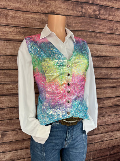 Rainbow Shattered Glass Snap Front Western Vest - Riverside Rodeo Shirts