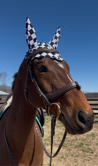 Black and WhiteCheckered Fly Bonnet - Riverside Rodeo Shirts