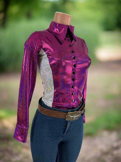 Fuchsia Sparkly Jewel Snap Front Rodeo Shirt - Riverside Rodeo Shirts