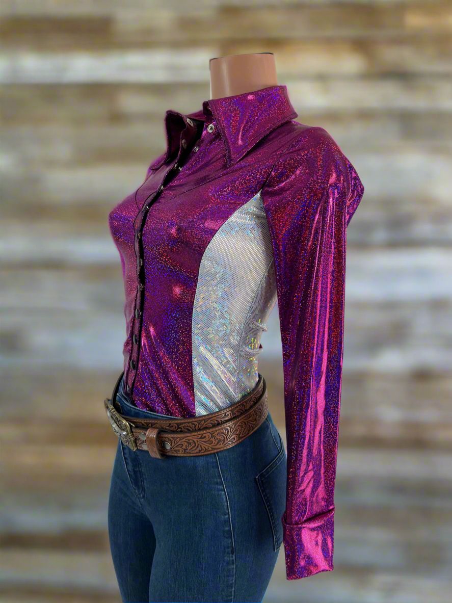 Fuchsia Sparkly Jewel Snap Front Rodeo Shirt - Riverside Rodeo Shirts