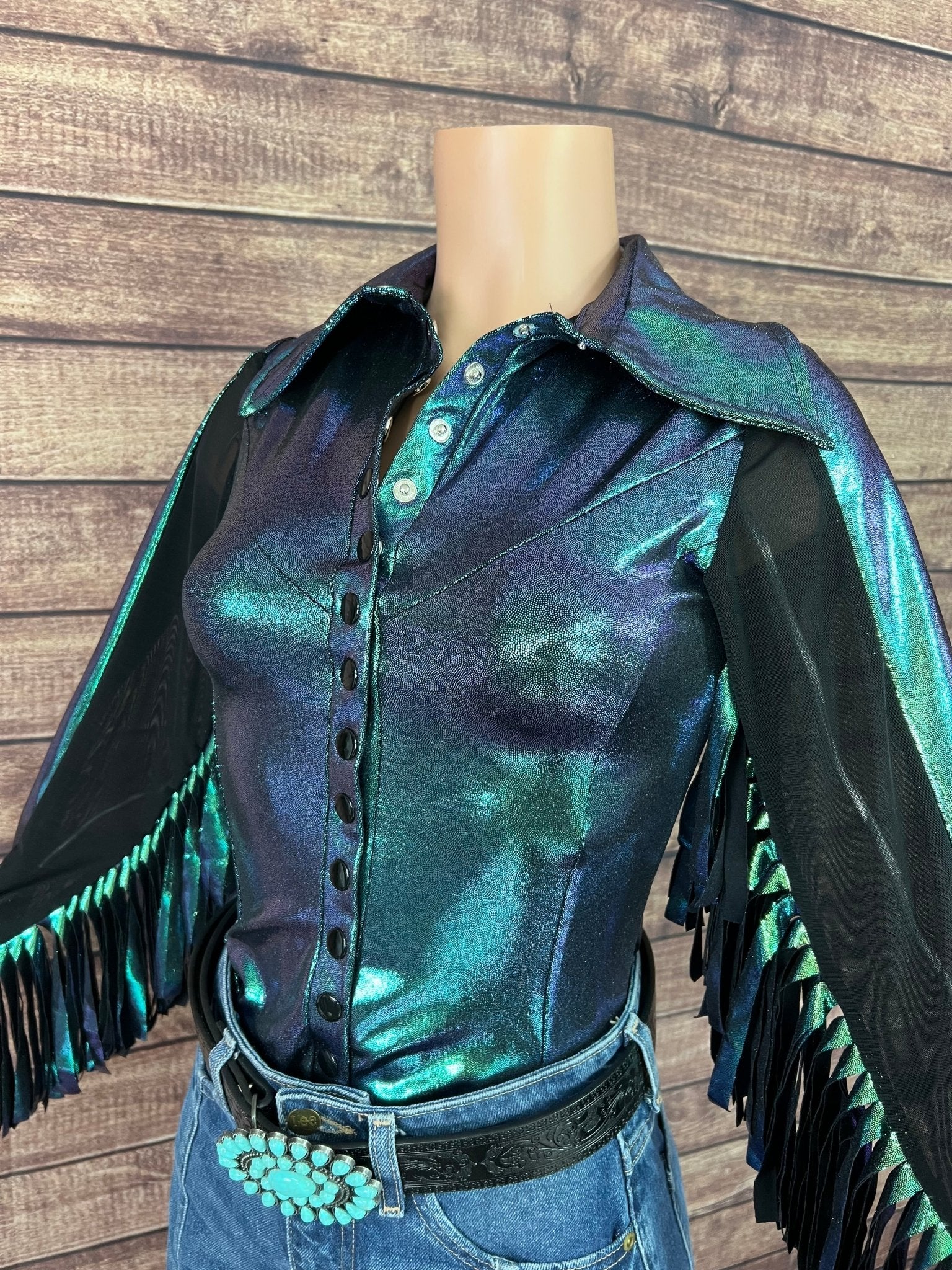 Scarab Snap Front Rodeo Shirt with Thunderbird Fringe - Riverside Rodeo Shirts