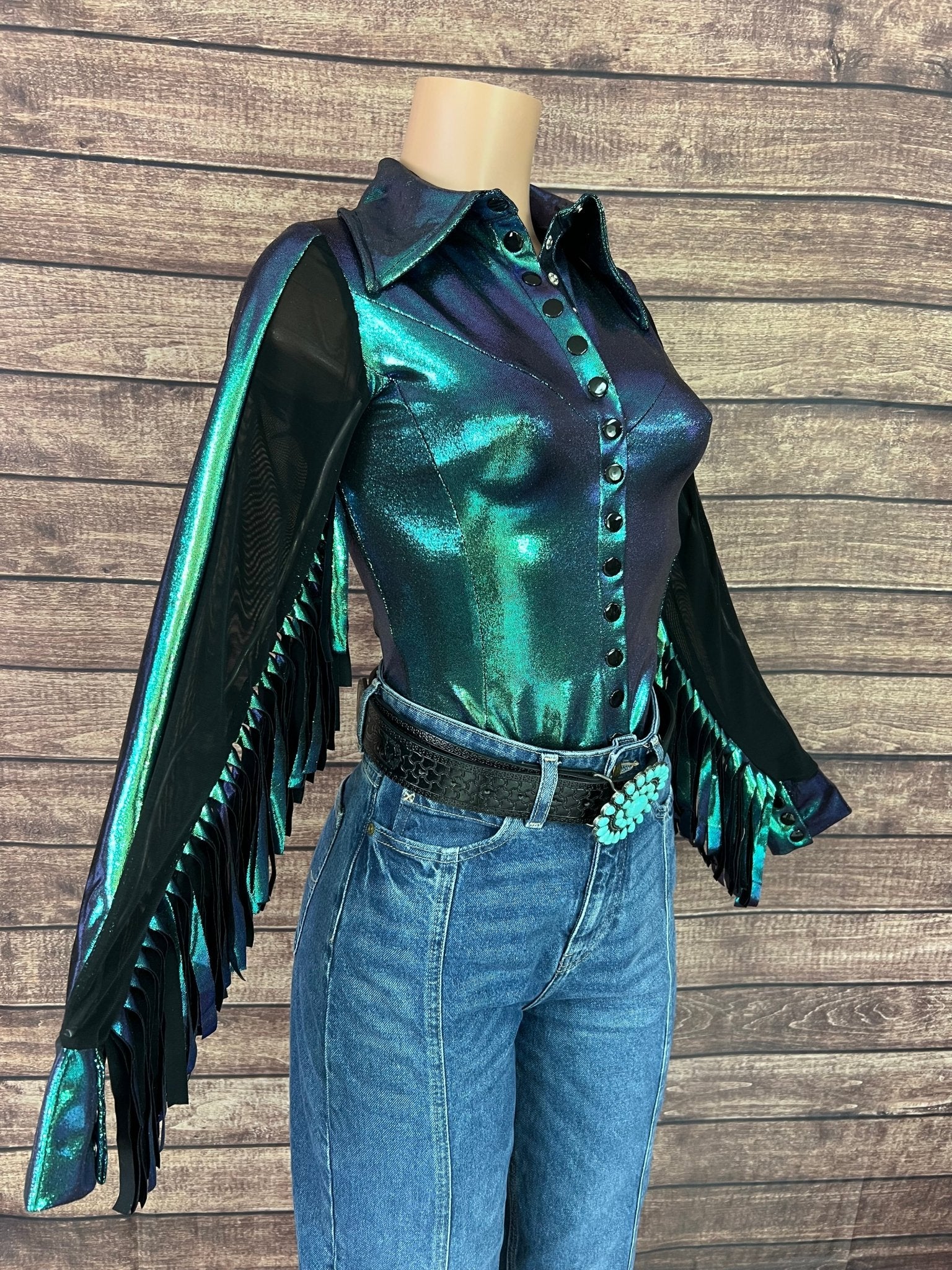 Scarab Snap Front Rodeo Shirt with Thunderbird Fringe - Riverside Rodeo Shirts