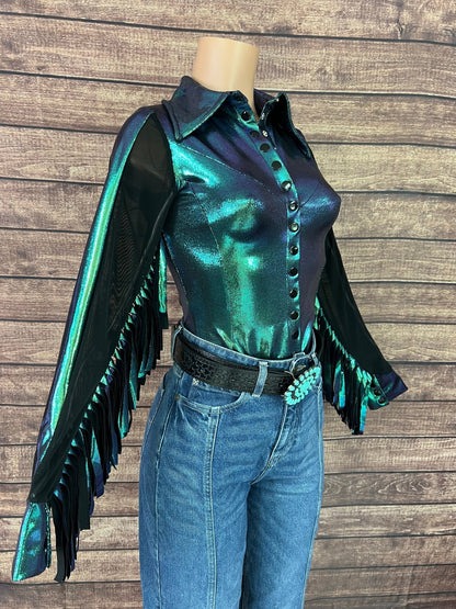 Scarab Snap Front Rodeo Shirt with Thunderbird Fringe - Riverside Rodeo Shirts