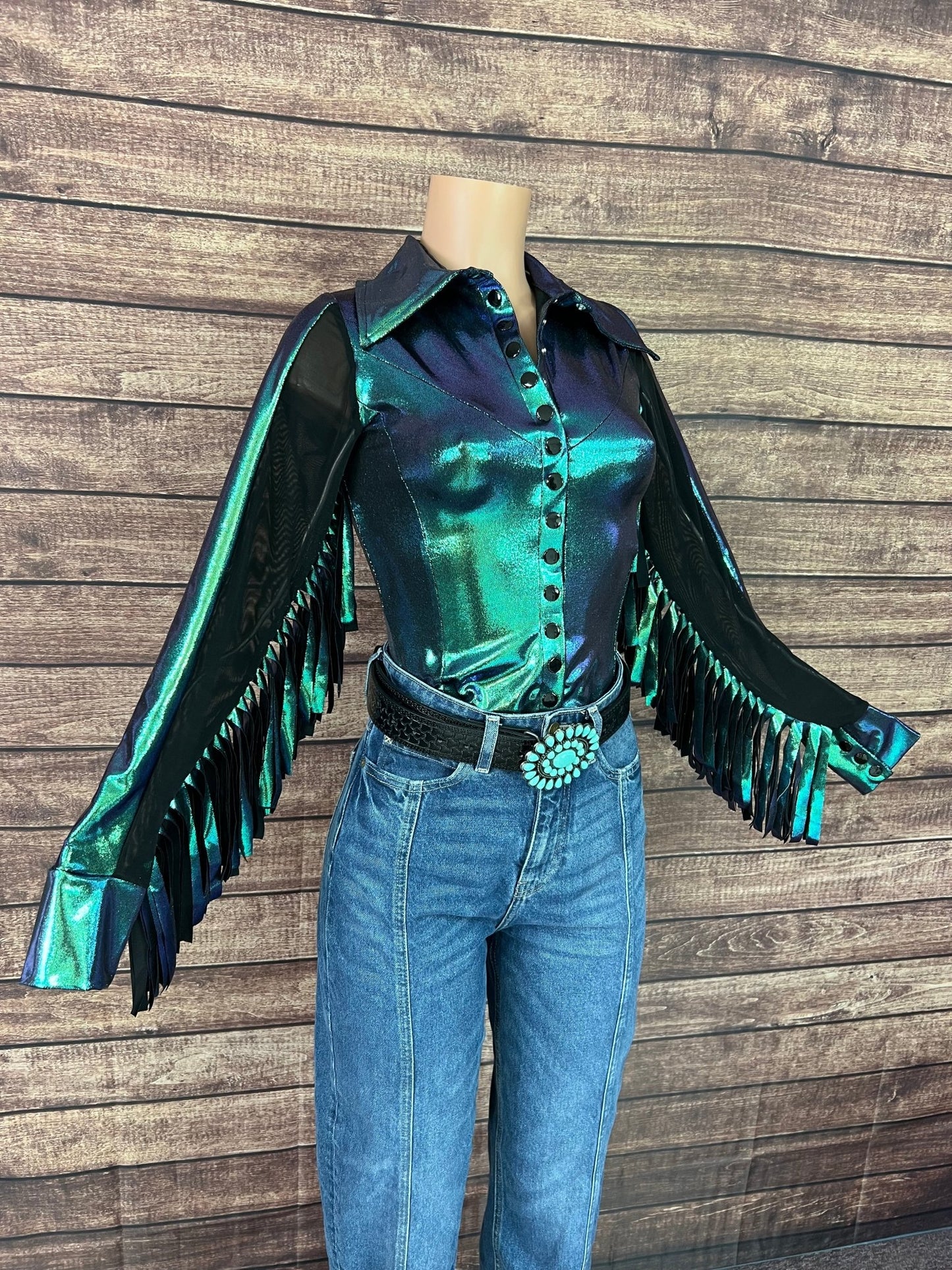 Scarab Snap Front Rodeo Shirt with Thunderbird Fringe - Riverside Rodeo Shirts