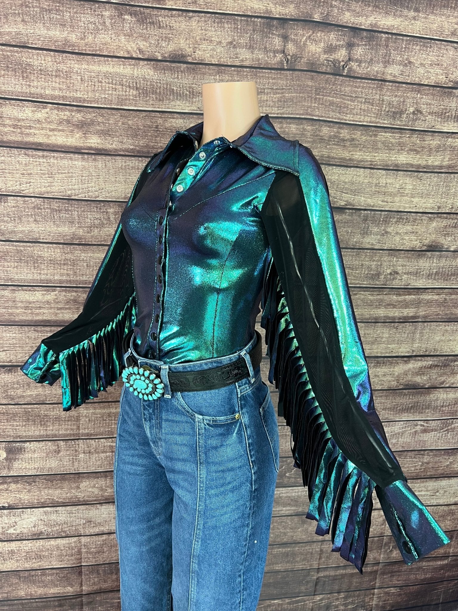 Scarab Snap Front Rodeo Shirt with Thunderbird Fringe - Riverside Rodeo Shirts