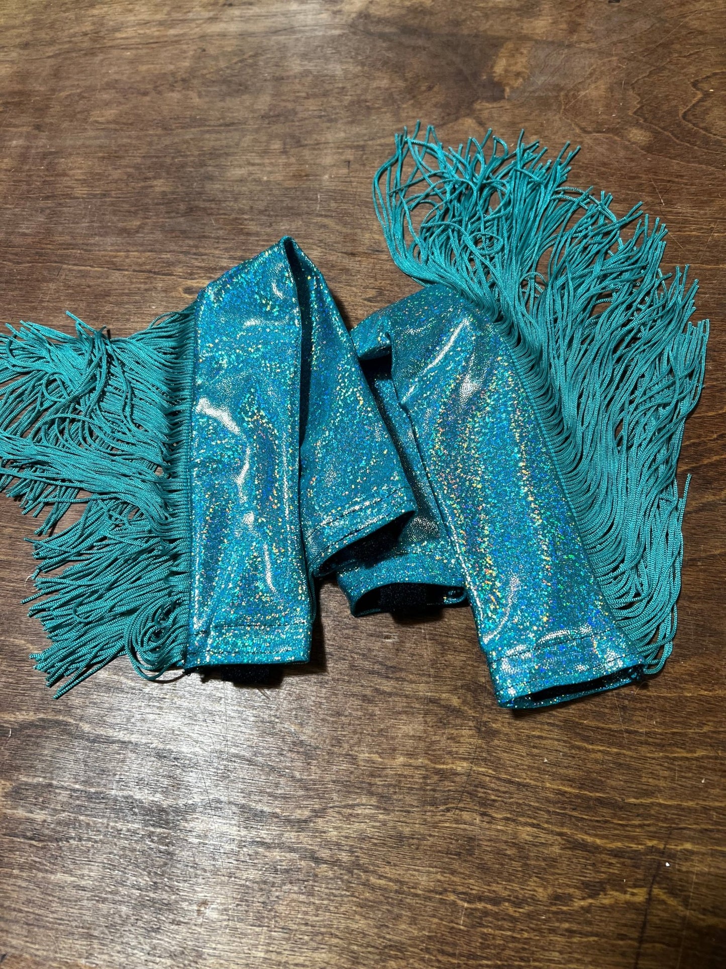 Seafoam Holographic Breast Collar Cover with Dusty Jade Chainette Fringe (Covers ONLY) - Riverside Rodeo Shirts