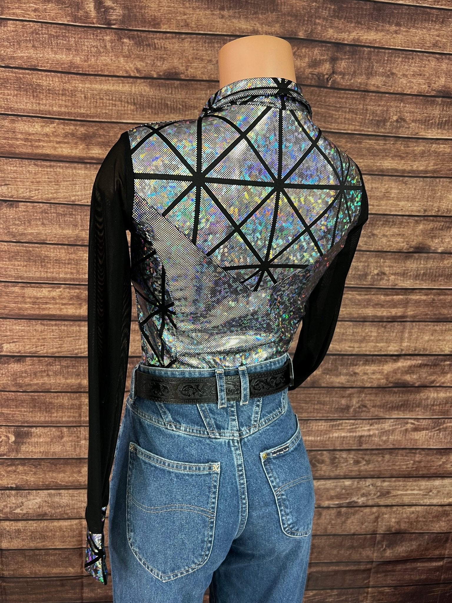 Silver Kaleidoscope Mesh Sleeve Rodeo Shirt - Riverside Rodeo Shirts