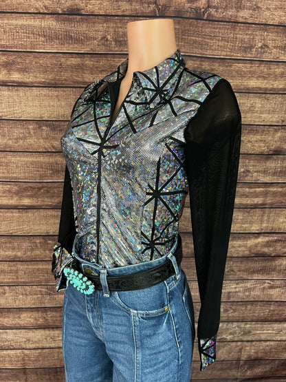 Silver Kaleidoscope Mesh Sleeve Rodeo Shirt - Riverside Rodeo Shirts