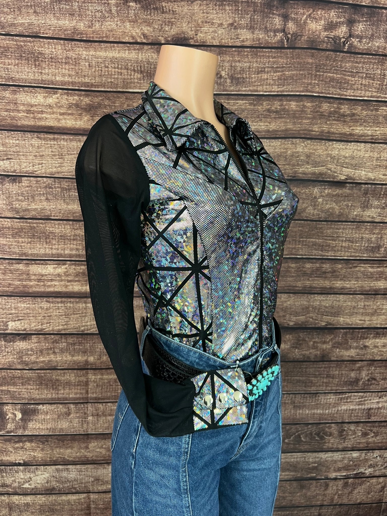 Silver Kaleidoscope Mesh Sleeve Rodeo Shirt - Riverside Rodeo Shirts