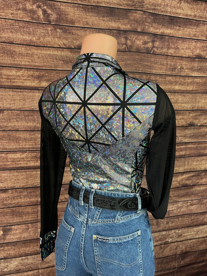 Silver Kaleidoscope Mesh Sleeve Rodeo Shirt - Riverside Rodeo Shirts
