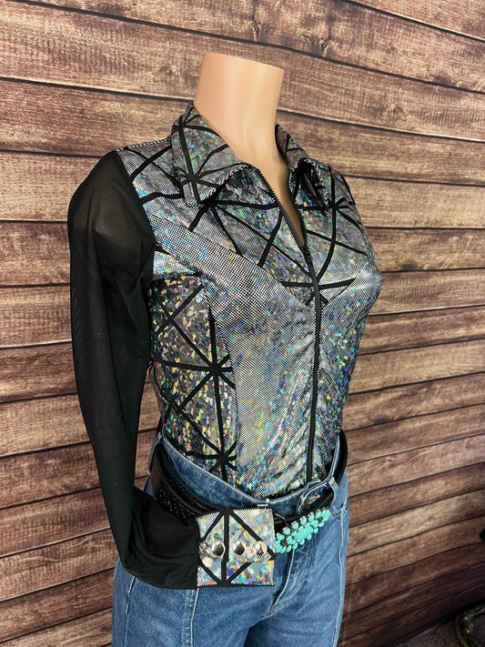 Silver Kaleidoscope Mesh Sleeve Rodeo Shirt - Riverside Rodeo Shirts