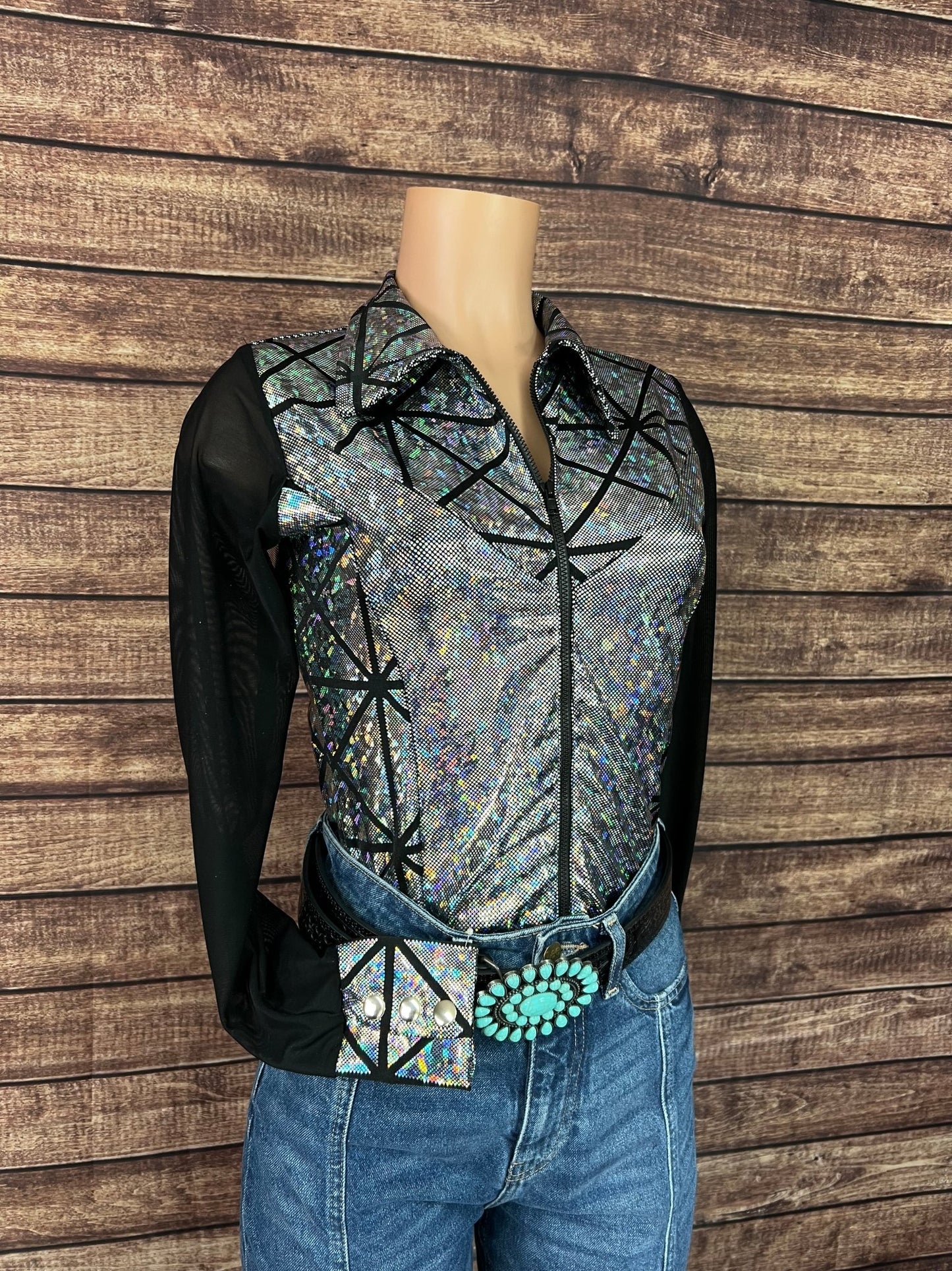 Silver Kaleidoscope Mesh Sleeve Rodeo Shirt - Riverside Rodeo Shirts