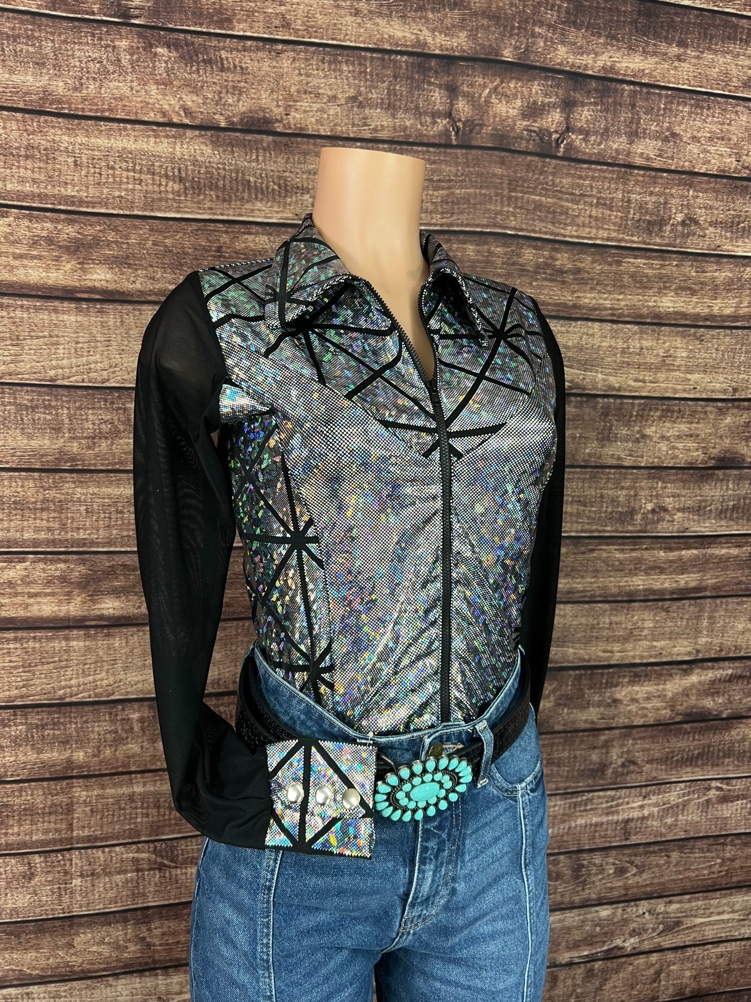 Silver Kaleidoscope Mesh Sleeve Rodeo Shirt - Riverside Rodeo Shirts