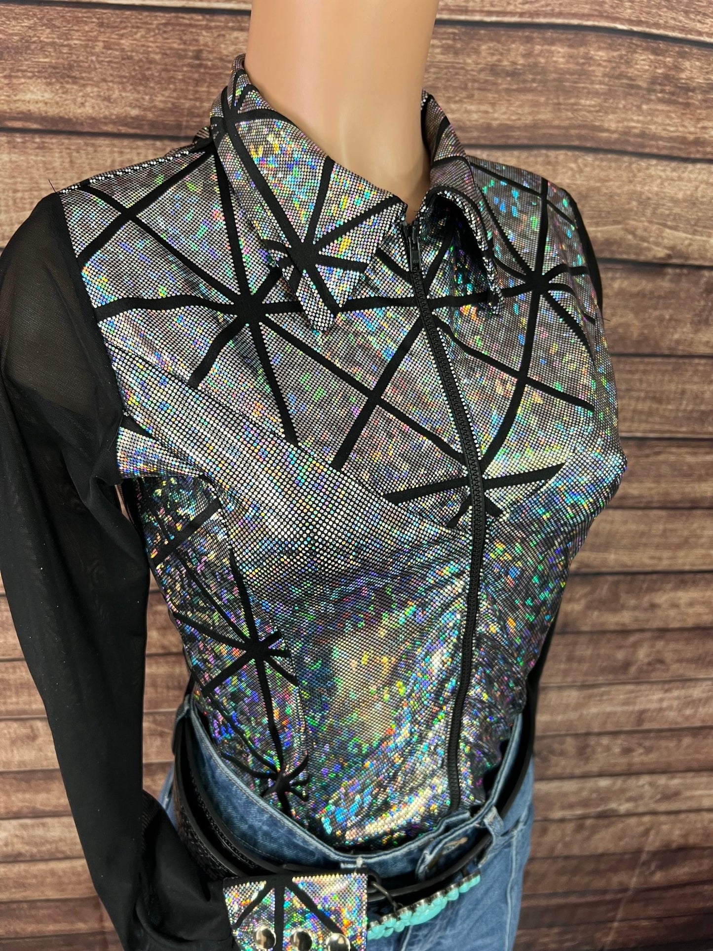 Silver Kaleidoscope Mesh Sleeve Rodeo Shirt - Riverside Rodeo Shirts