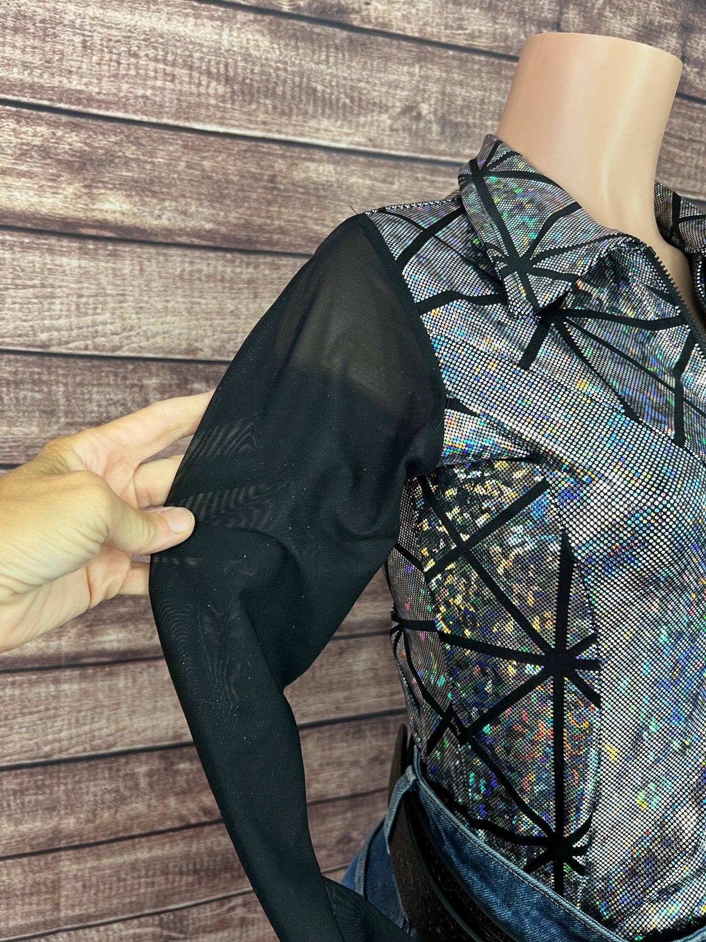 Silver Kaleidoscope Mesh Sleeve Rodeo Shirt - Riverside Rodeo Shirts