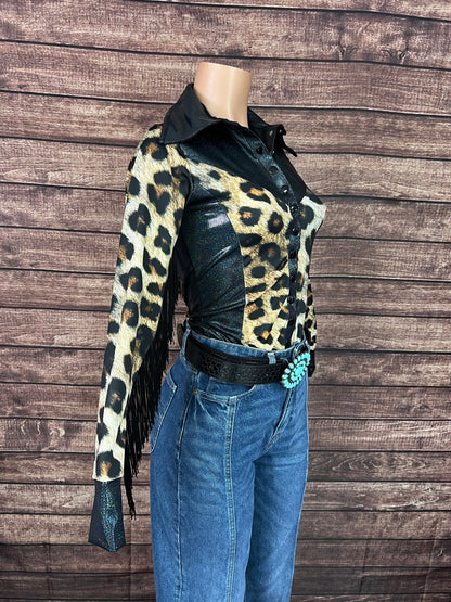 Snap Front Wildcat Rodeo Shirt with Sleeve and Back Yoke Fringe - Riverside Rodeo Shirts