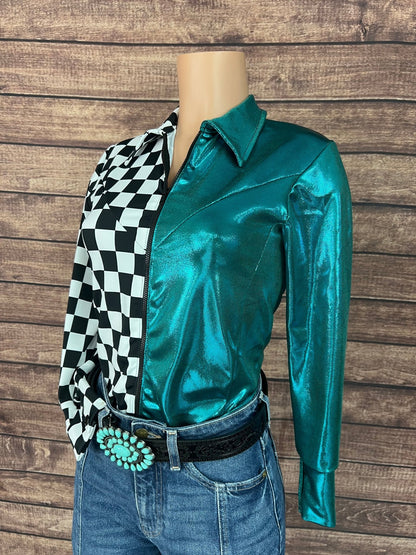 Split Second Rodeo Shirt in Teal and Checkered - Riverside Rodeo Shirts