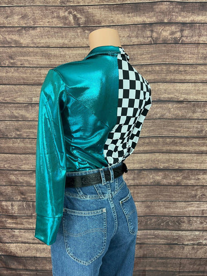 Split Second Rodeo Shirt in Teal and Checkered - Riverside Rodeo Shirts