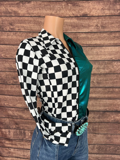 Split Second Rodeo Shirt in Teal and Checkered - Riverside Rodeo Shirts
