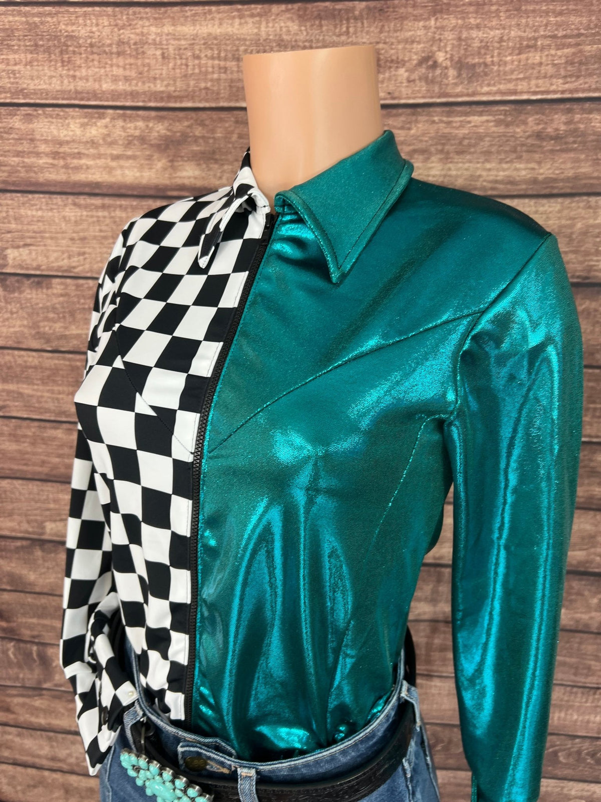 Split Second Rodeo Shirt in Teal and Checkered - Riverside Rodeo Shirts