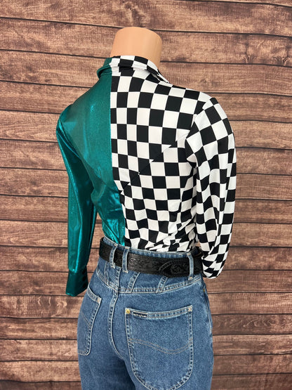 Split Second Rodeo Shirt in Teal and Checkered - Riverside Rodeo Shirts