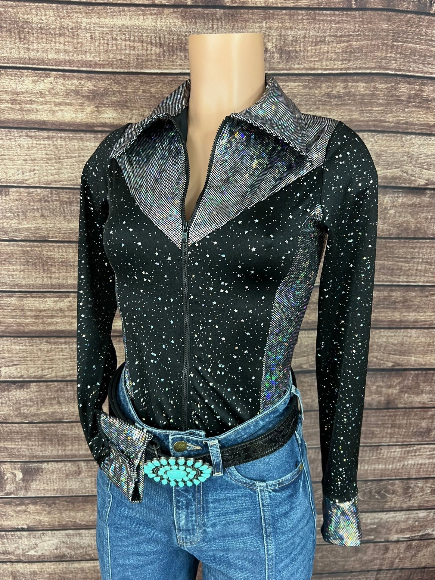 Star Noir and Silver Kaleidoscope Zipper Front Shirt - Riverside Rodeo Shirts