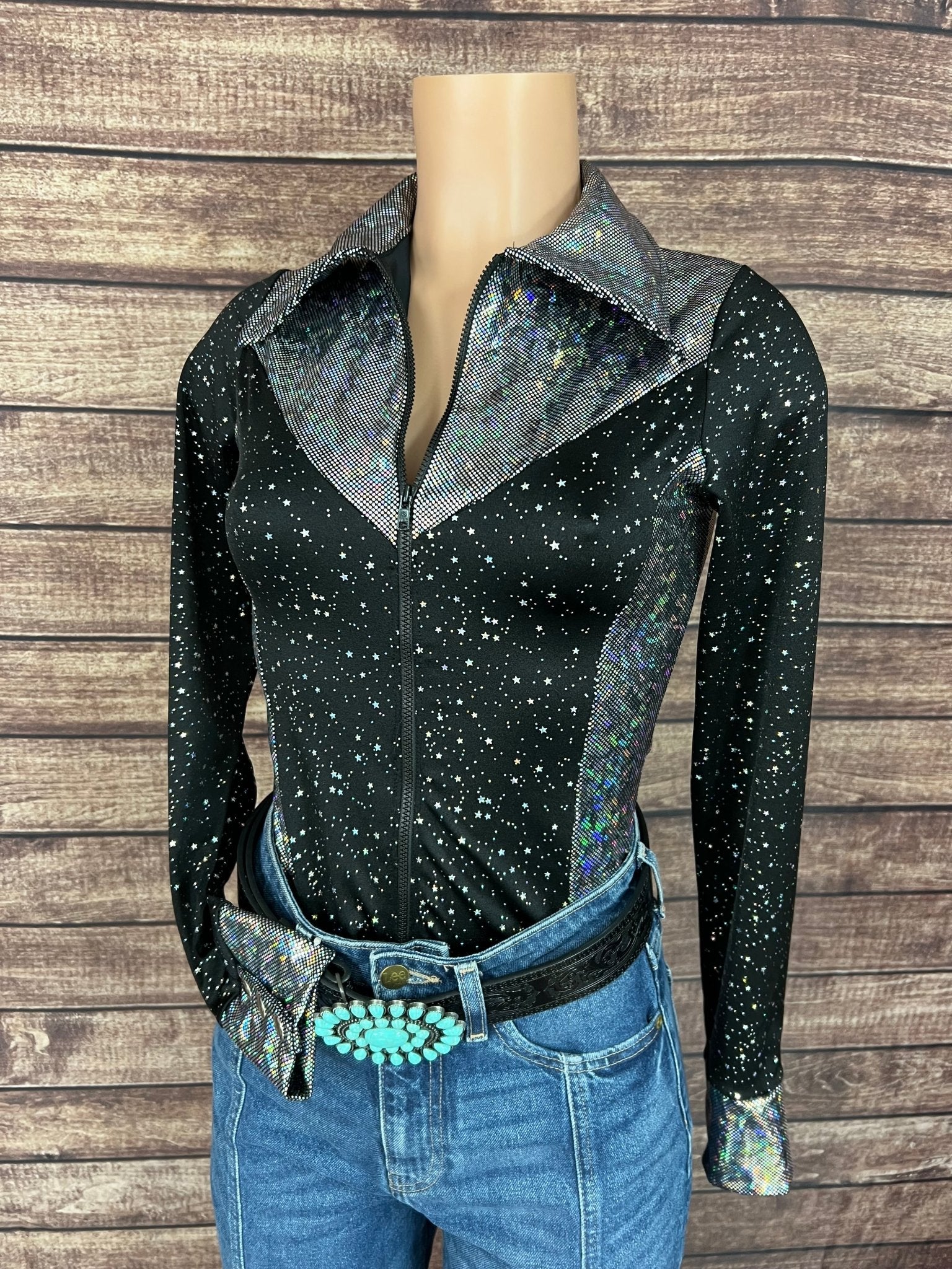 Star Noir and Silver Kaleidoscope Zipper Front Shirt - Riverside Rodeo Shirts
