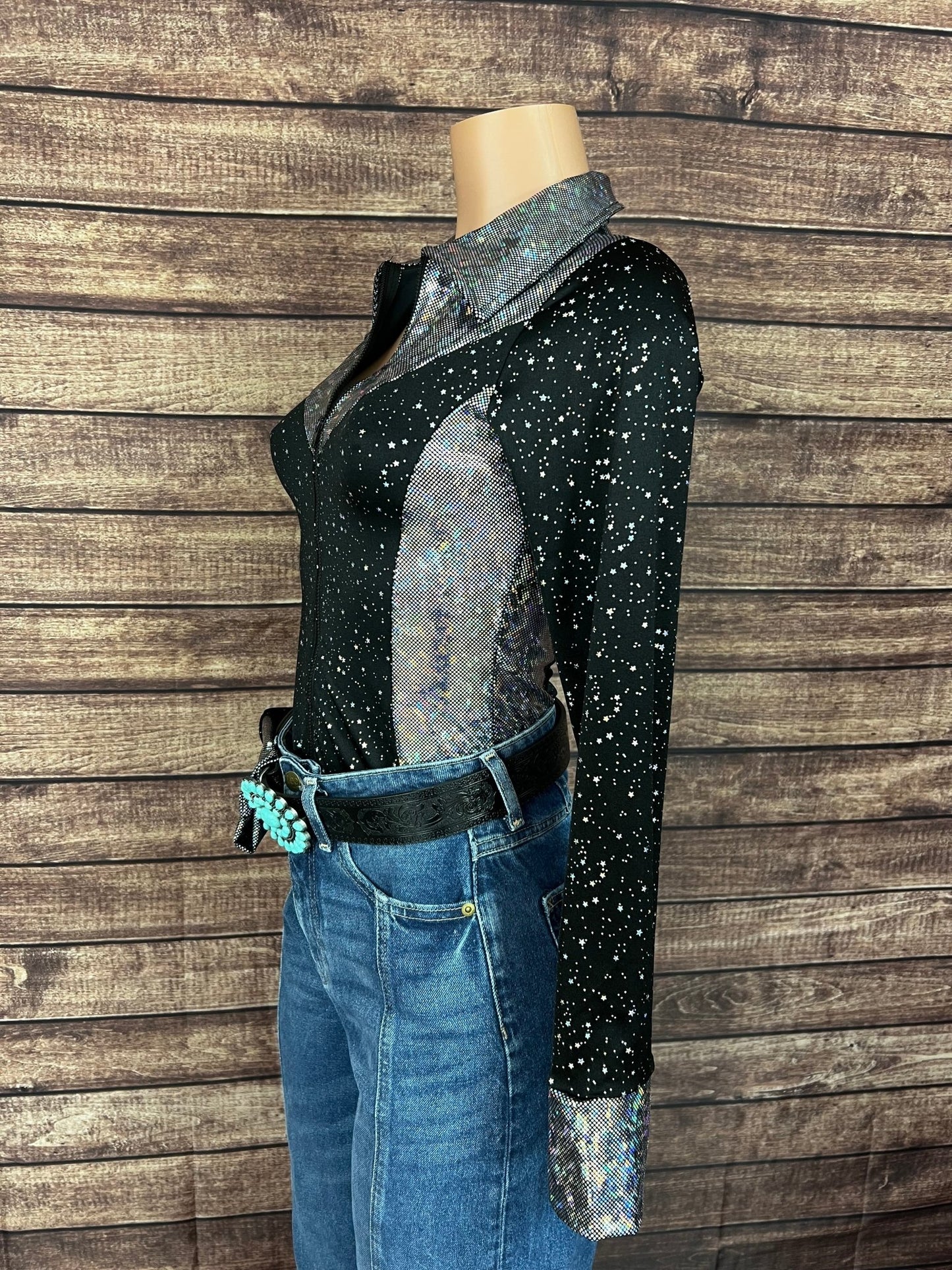 Star Noir and Silver Kaleidoscope Zipper Front Shirt - Riverside Rodeo Shirts