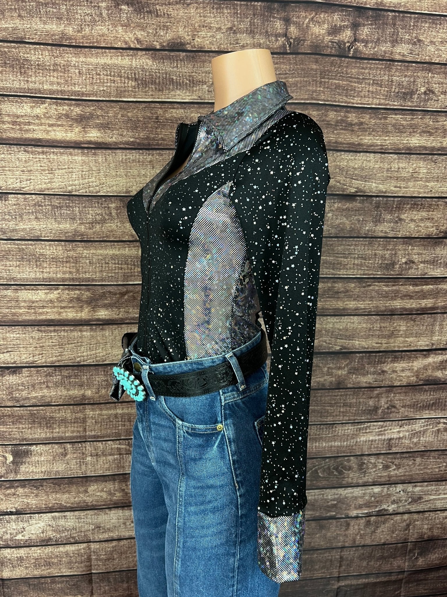 Star Noir and Silver Kaleidoscope Zipper Front Shirt - Riverside Rodeo Shirts