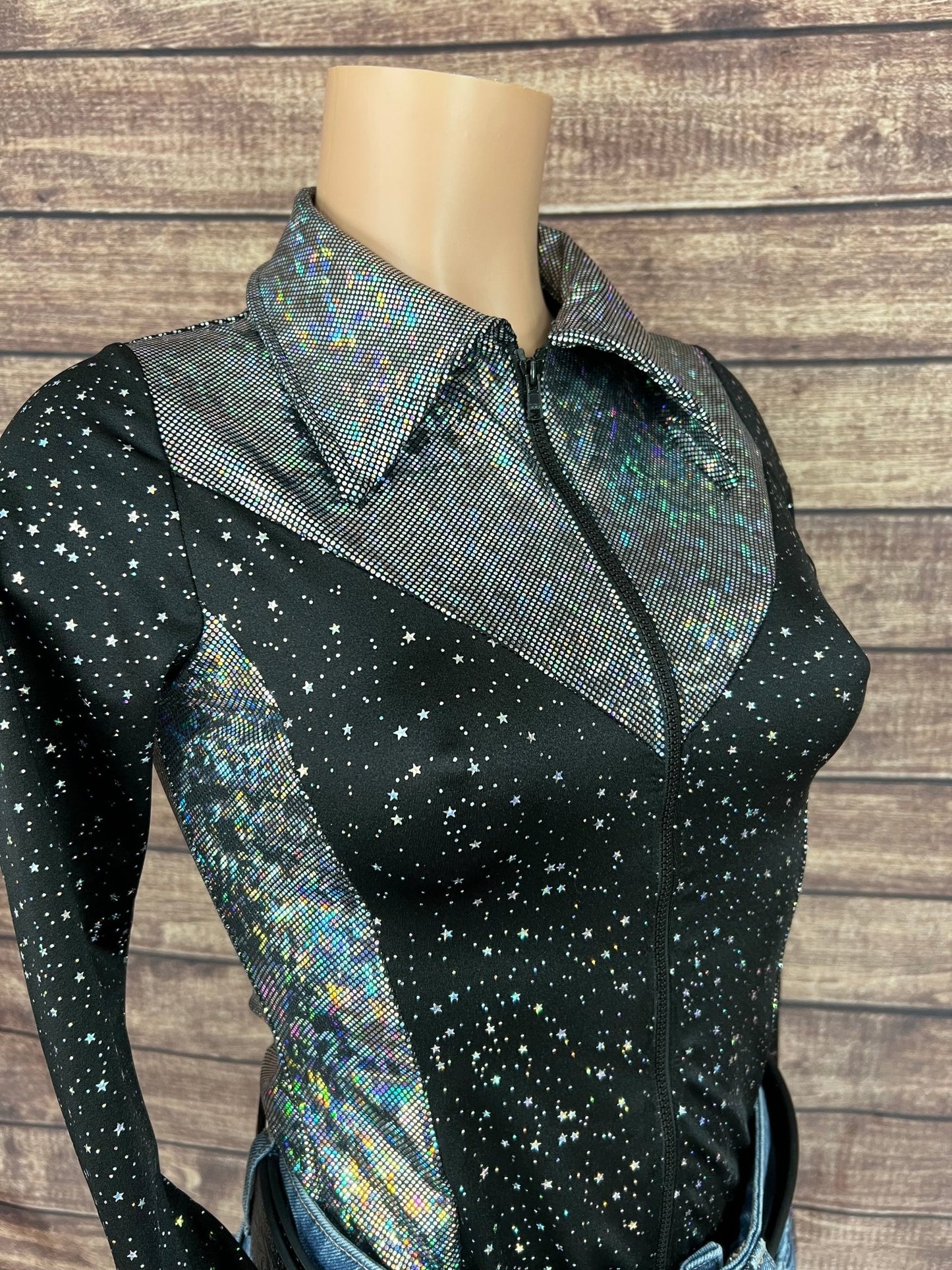 Star Noir and Silver Kaleidoscope Zipper Front Shirt - Riverside Rodeo Shirts