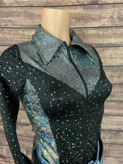 Star Noir and Silver Kaleidoscope Zipper Front Shirt - Riverside Rodeo Shirts
