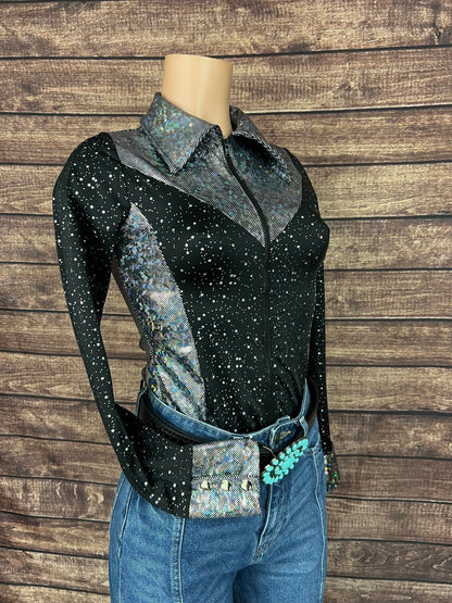 Star Noir and Silver Kaleidoscope Zipper Front Shirt - Riverside Rodeo Shirts