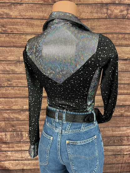 Star Noir and Silver Kaleidoscope Zipper Front Shirt - Riverside Rodeo Shirts