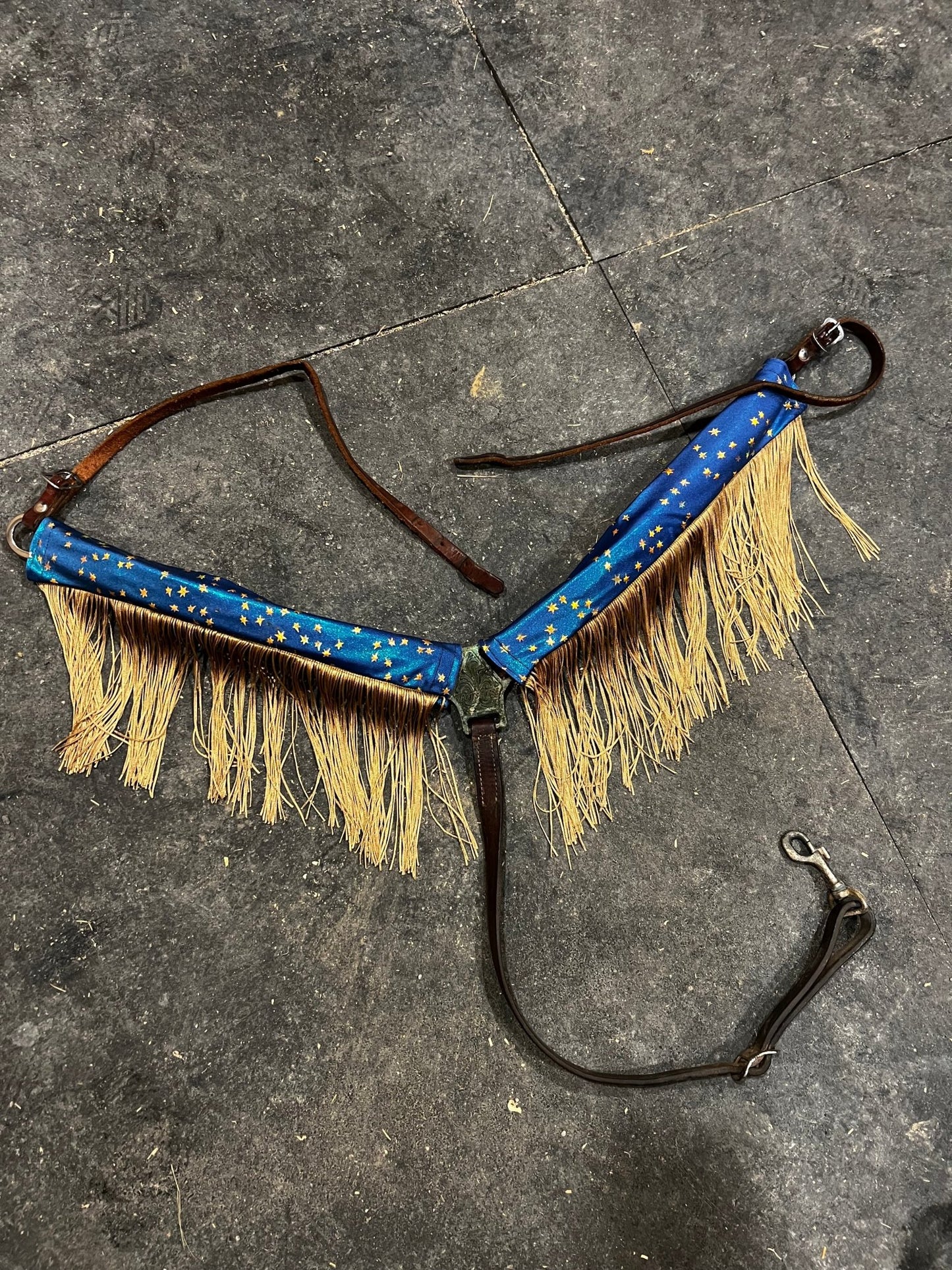Stardust Breast Collar Cover with Gold Chainette Fringe (Covers ONLY) - Riverside Rodeo Shirts