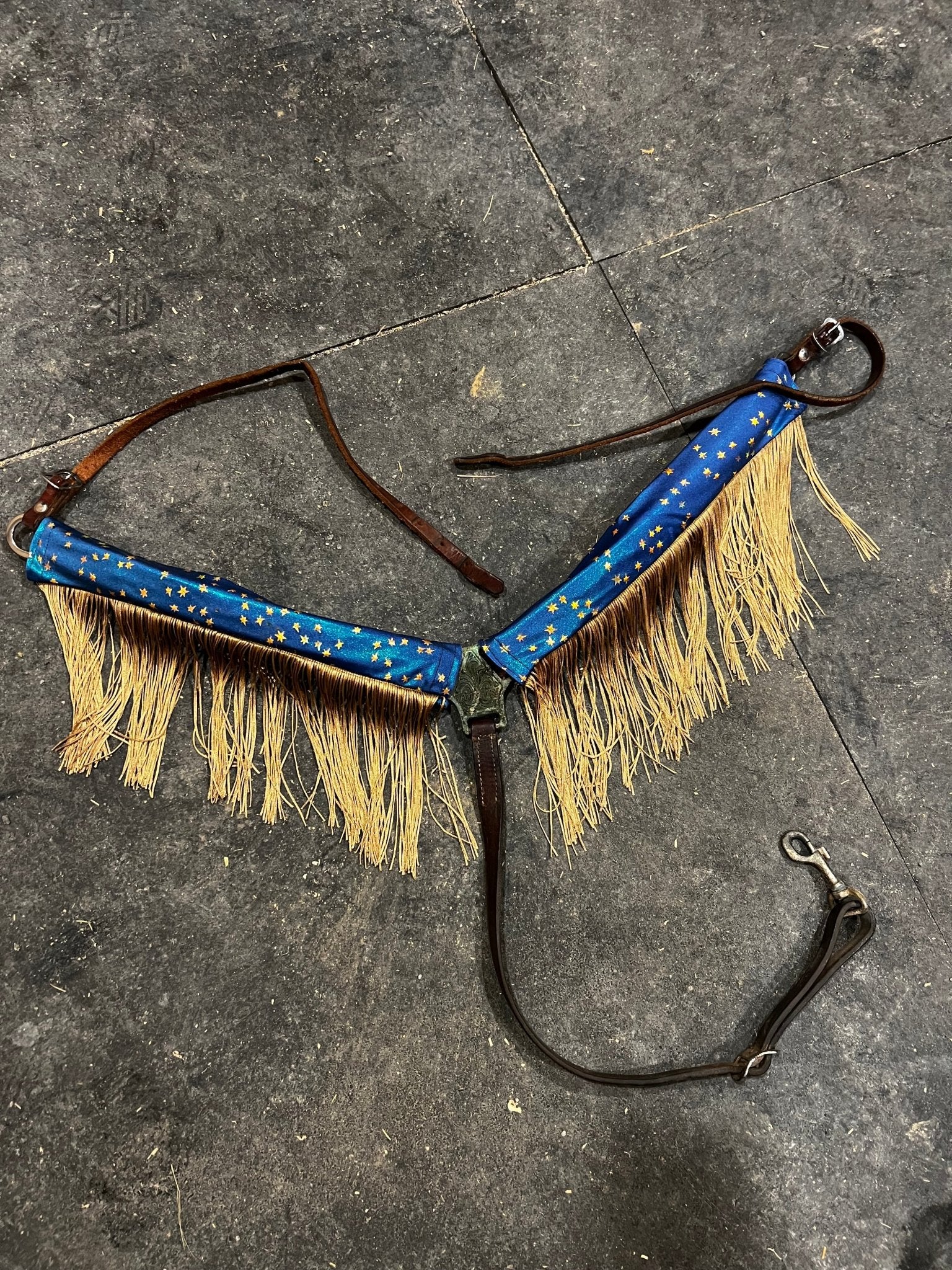Stardust Breast Collar Cover with Gold Chainette Fringe (Covers ONLY) - Riverside Rodeo Shirts