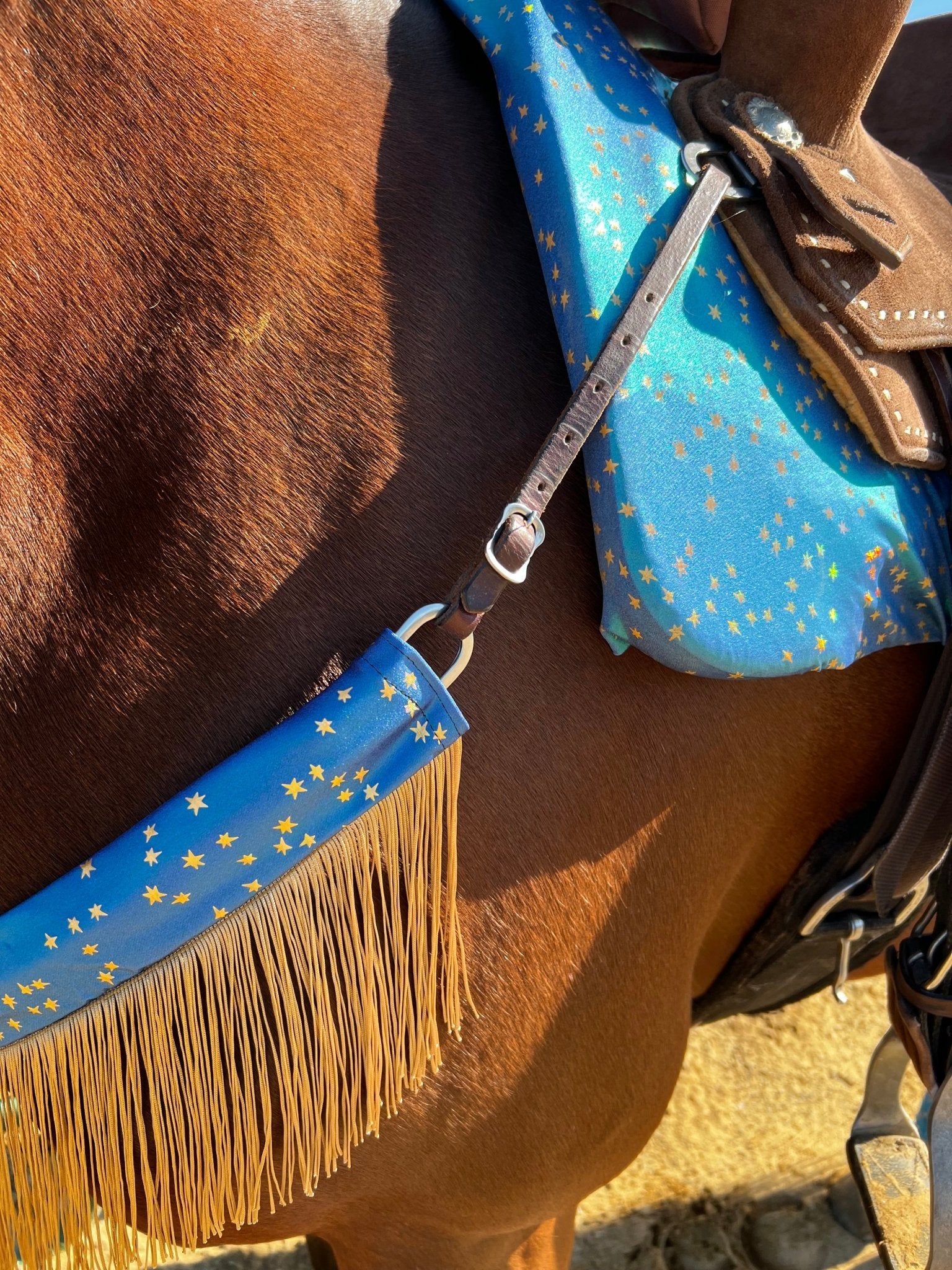 Stardust Breast Collar Cover with Gold Chainette Fringe (Covers ONLY) - Riverside Rodeo Shirts