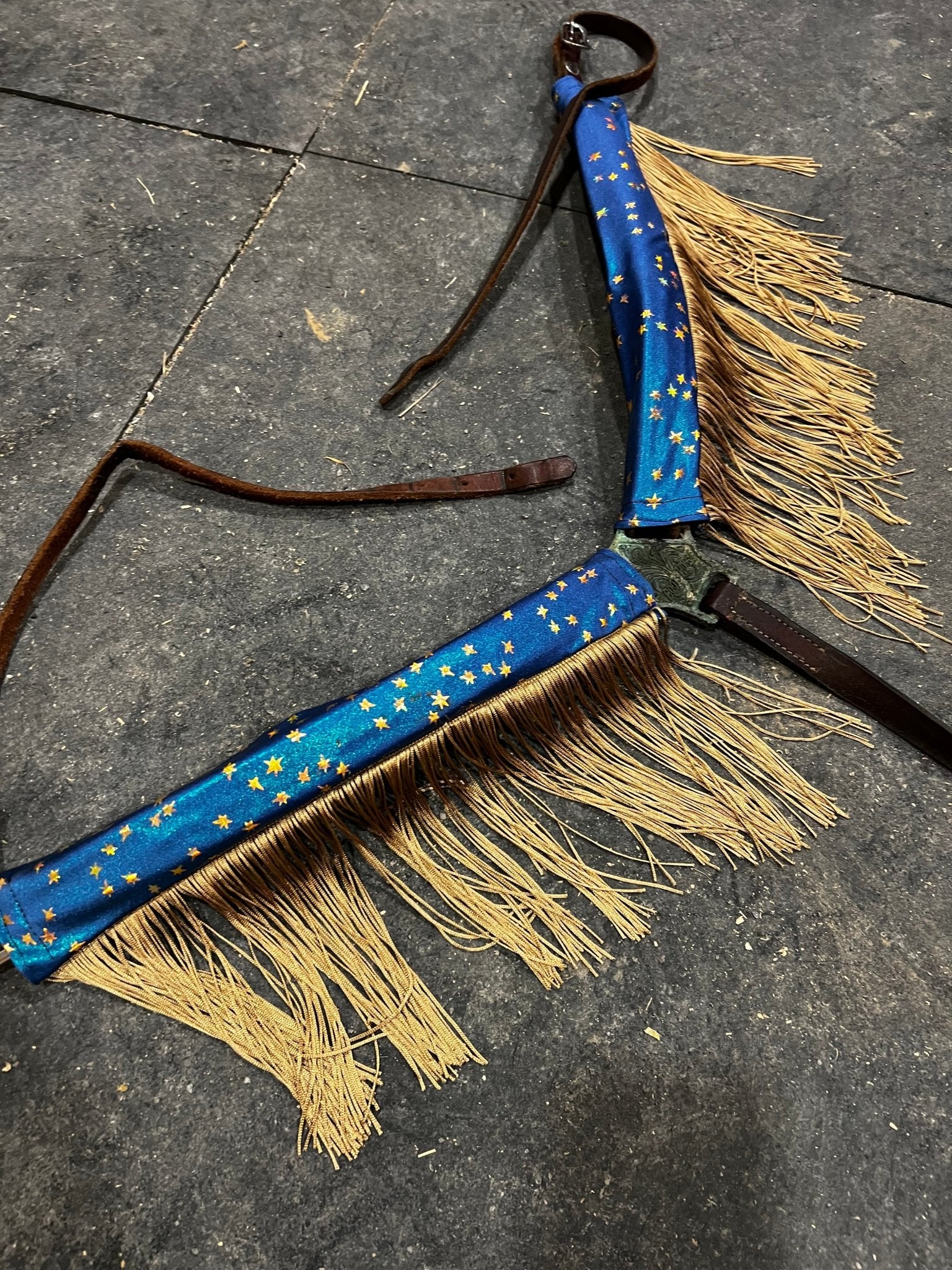 Stardust Breast Collar Cover with Gold Chainette Fringe (Covers ONLY) - Riverside Rodeo Shirts