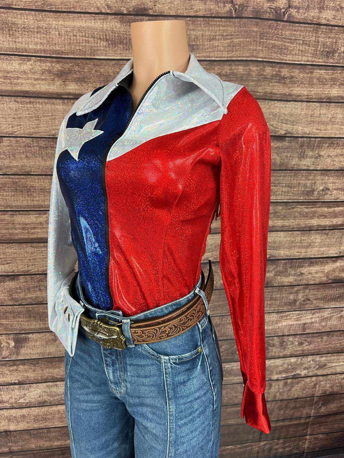 The Texan Zipper Front Rodeo Shirt with Star Applique and Back Yoke Fringe - Riverside Rodeo Shirts