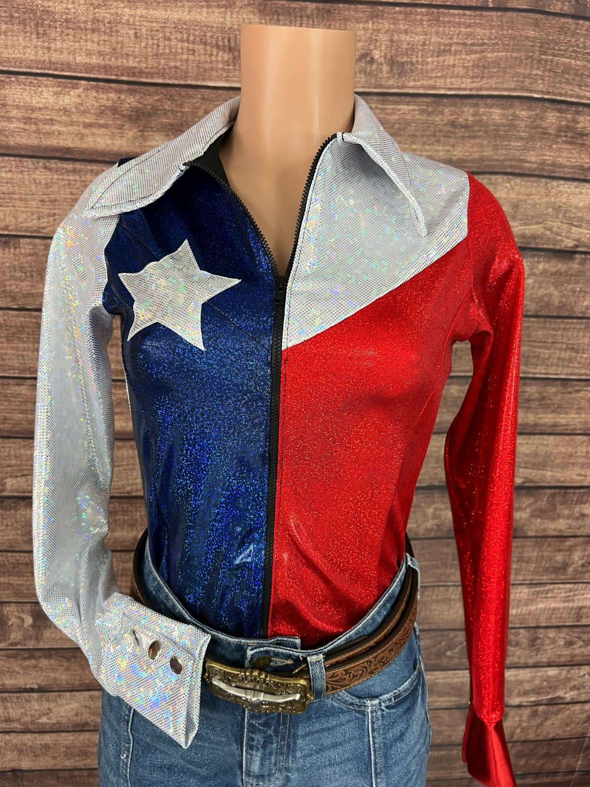 The Texan Zipper Front Rodeo Shirt with Star Applique - Riverside Rodeo Shirts