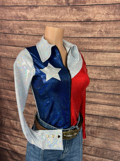 The Texan Zipper Front Rodeo Shirt with Star Applique - Riverside Rodeo Shirts