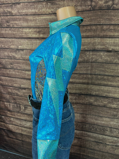 Turquoise Kaleidoscope Lightning Bolt Snap Front Rodeo Shirt - Riverside Rodeo Shirts
