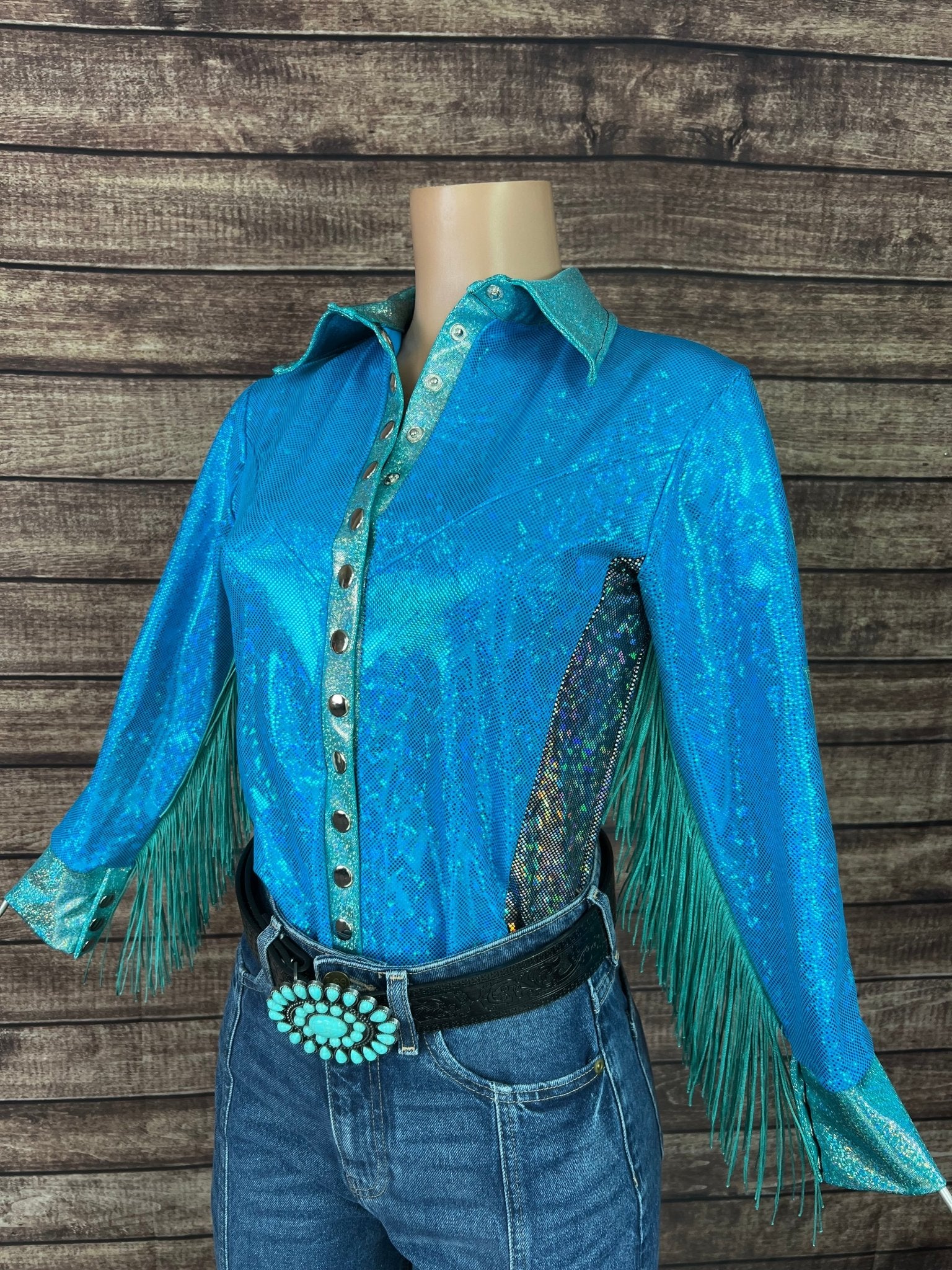 Turquoise Kaleidoscope Lightning Bolt Snap Front Rodeo Shirt - Riverside Rodeo Shirts
