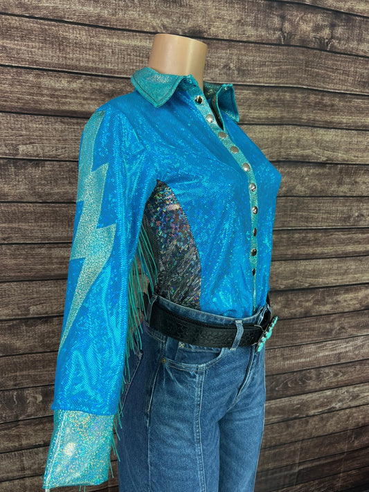 Turquoise Kaleidoscope Lightning Bolt Snap Front Rodeo Shirt - Riverside Rodeo Shirts