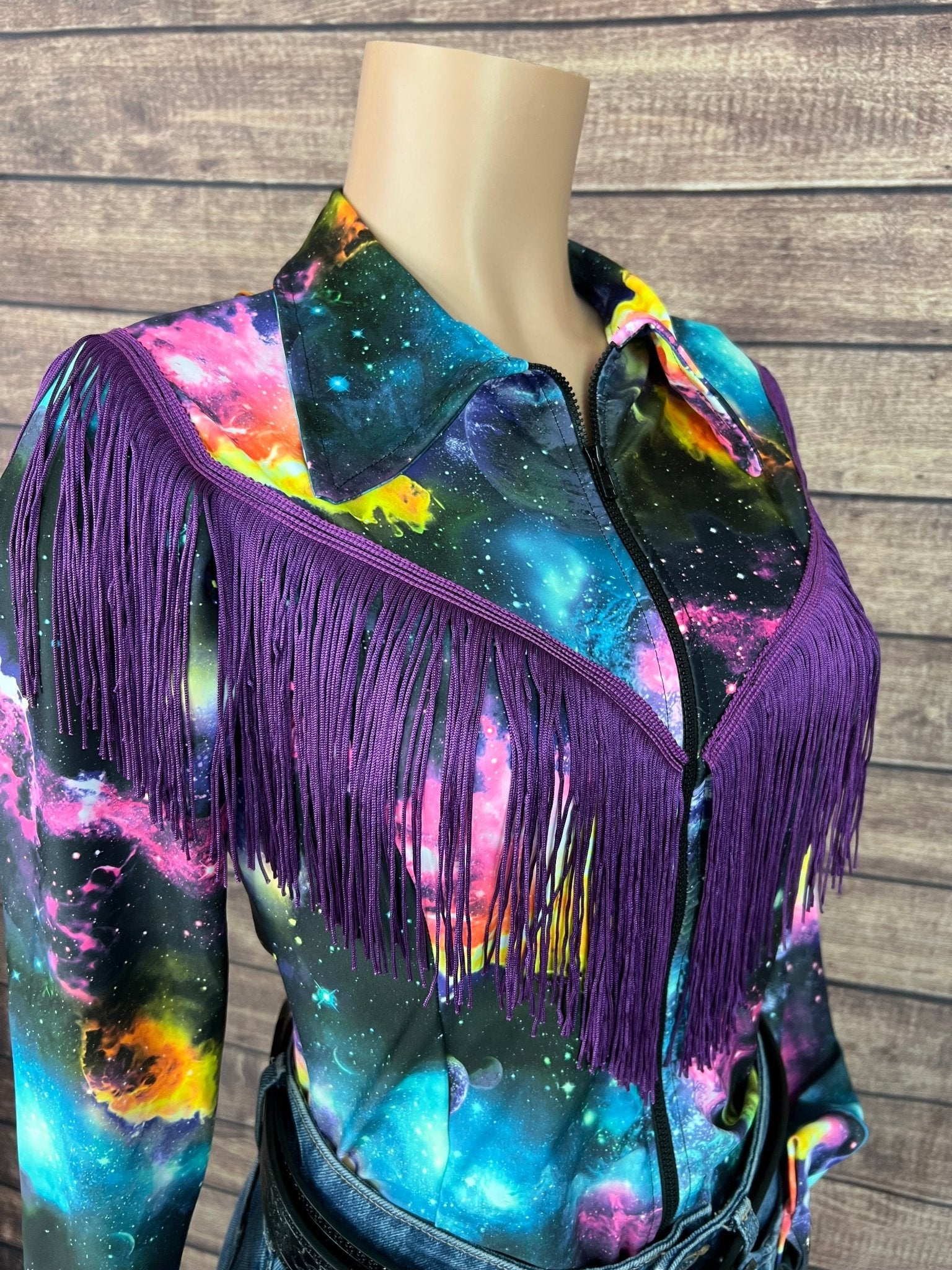 Twila Zipper Front Rodeo Shirt with Over the Shoulder Yoke Fringe - Riverside Rodeo Shirts