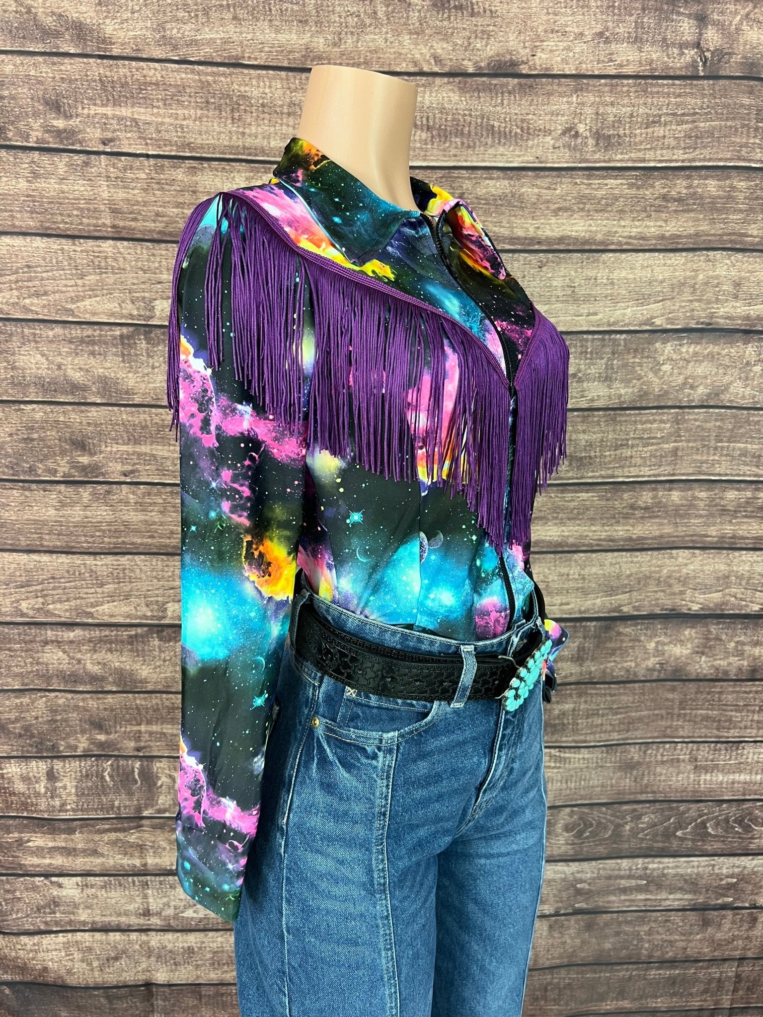 Twila Zipper Front Rodeo Shirt with Over the Shoulder Yoke Fringe - Riverside Rodeo Shirts