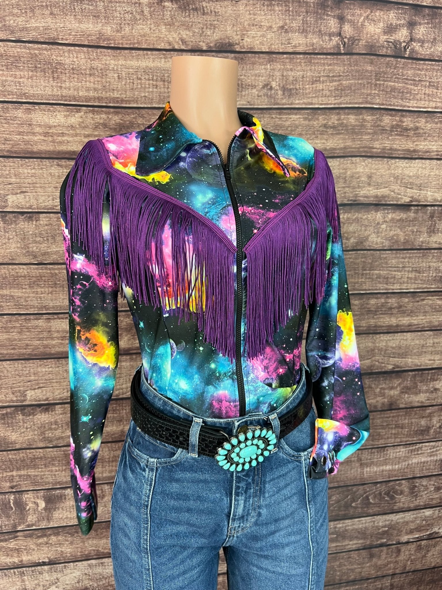 Twila Zipper Front Rodeo Shirt with Over the Shoulder Yoke Fringe - Riverside Rodeo Shirts