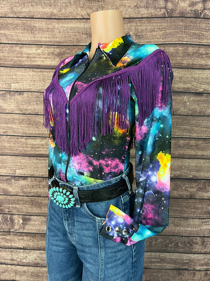 Twila Zipper Front Rodeo Shirt with Over the Shoulder Yoke Fringe - Riverside Rodeo Shirts