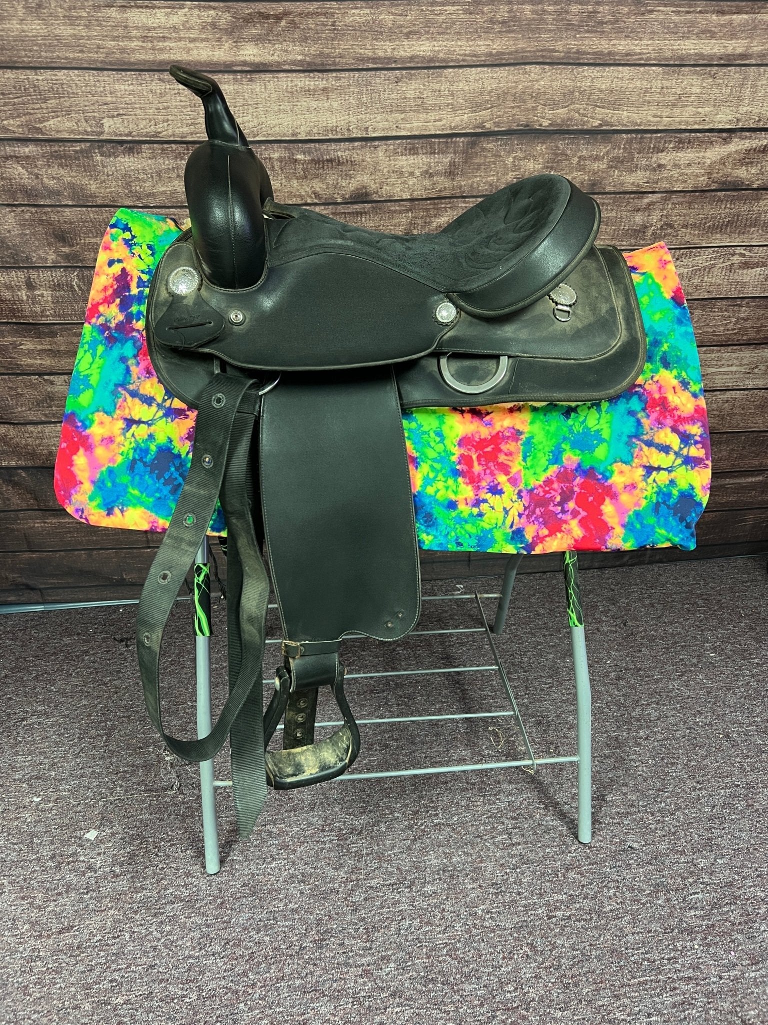 Western Saddle Pad COVER in Acid Splash Tie Dye (Saddle Pad Cover Only) - Riverside Rodeo Shirts