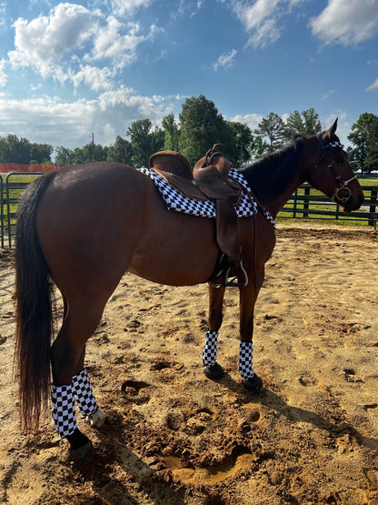 Western Saddle Pad COVER in Black and White Checkered (Saddle Pad Cover Only) - Riverside Rodeo Shirts