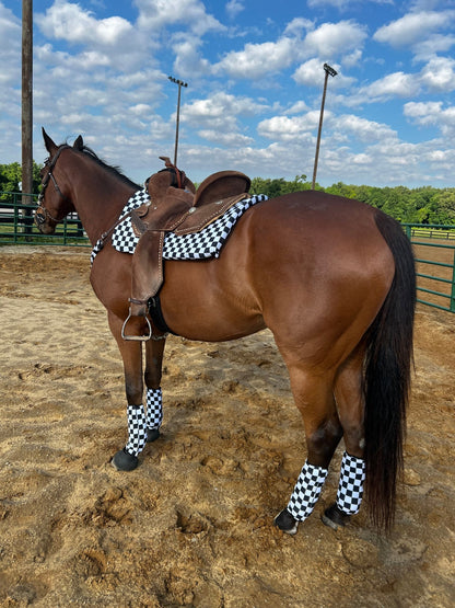 Western Saddle Pad COVER in Black and White Checkered (Saddle Pad Cover Only) - Riverside Rodeo Shirts